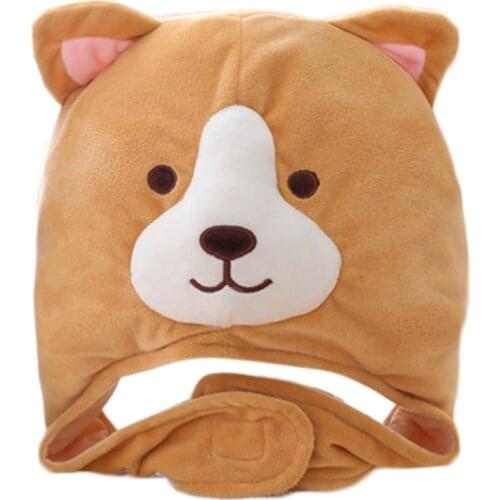 Cute Corgi Dog Plush Hat Funny Animal Stuffed Toys Headgear Soft Warm Cap Anime Cosplay Costume Party Photo Props