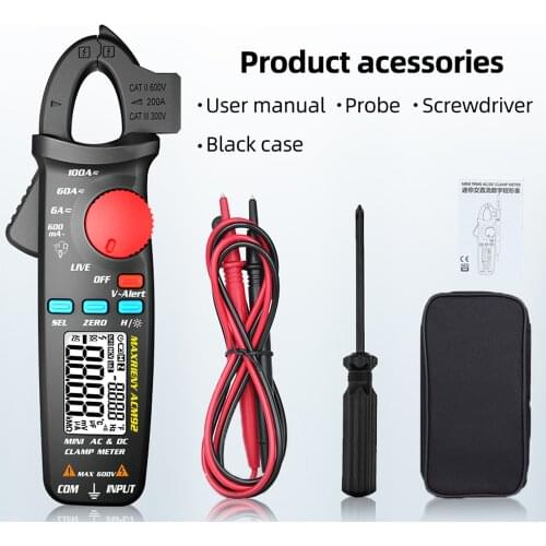 DC/AC Clamp Meter True RMS 6000 Counts Portable Auto Ranging Multimeter Amp Voltage Frequency Resistance Live Check NCV