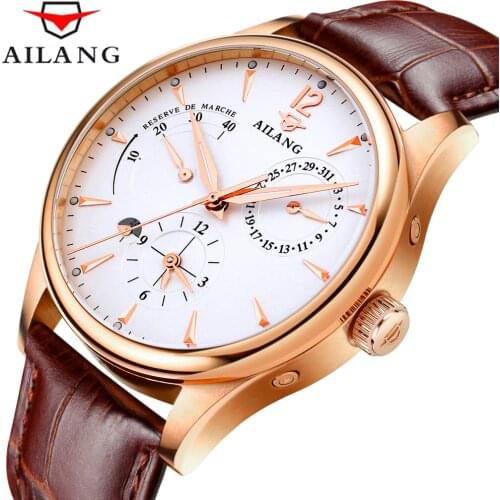 AILANG 2021 New Mens Watch White Dial Calendar Mechanical Luminous Sports Waterproof Luxury Atmosphere Mens Watch Genuine 5809