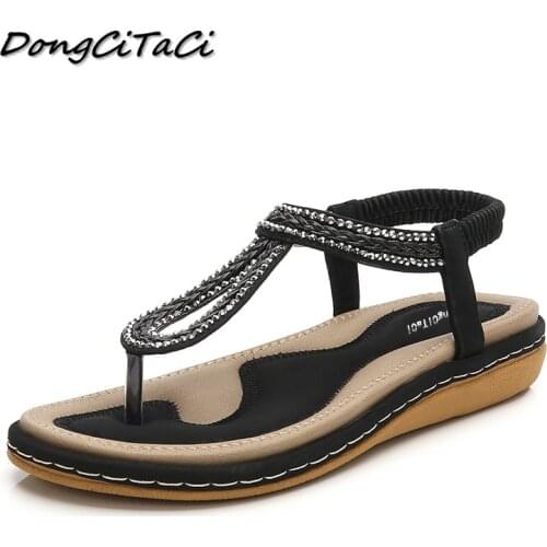 N Summer Women Flat Gladiator Sandals Shoes Woman Bohemia Flip Flop Crystal Weave 2019 Casual Beach Sandals 35-41