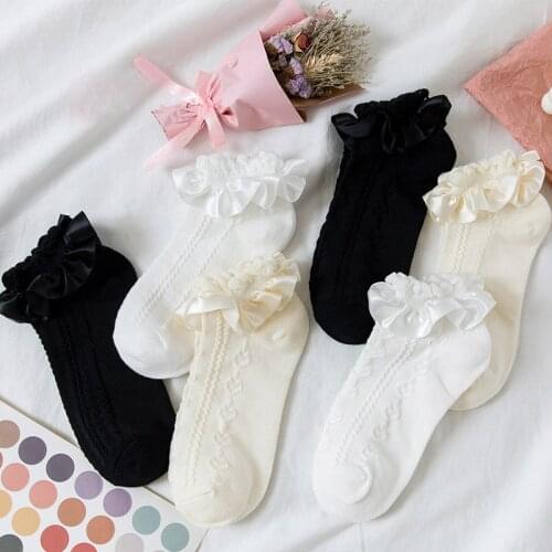 Nice Gift Japanese Style Woman Lace Socks Cotton Lolita Short Sock 1Pair 3Colors Twist/Heart Pattern Kawaii Skarpetki Damskie