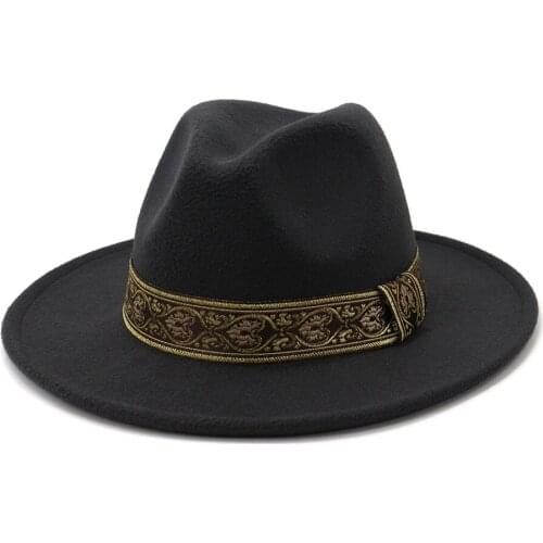 New Vintage Fedora Men Wool Wide Brim Top Hat Witner Autumn for Woman Church Hat Bowler Ladies womens Jazz Hat HF159