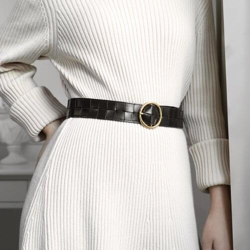 2021 New Women Belt Luxury Brand Fashion Elegant Leather Woven Decoration with a Skirt Sweater down Jacket Coat Girdle Spot Hot