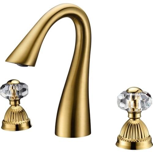 Top Quality Luxury Gold Brass Bathroom sink faucet Golden 3 hole 2 handle Copper Basin mixer faucet Artistic High Quality Tap