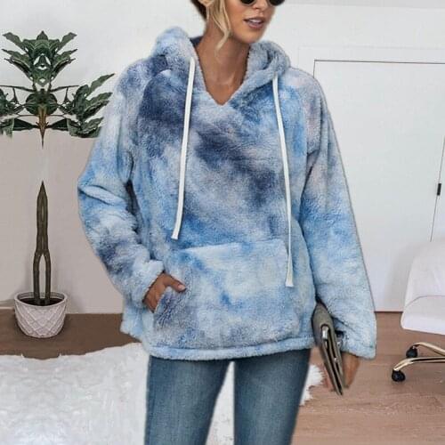 2020 Autumn/winter Womens New Style Sweatshirt Fashion Tie-dye Plush Thick Hooded Pullover High Street Wn