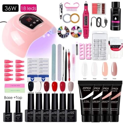 LOPHIA Professional Poly Nail Gel Kit with 36W Nail Drill Machine Acrylic Extension Gel Nail Polish All for Manicure Gel Set