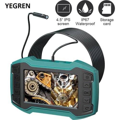 4.5" IPS Screen Industrial Endoscope 8mm Dual Lens IP67 Waterproof 1080P Inspection Camera with 6 LED for Car Engine Inspection