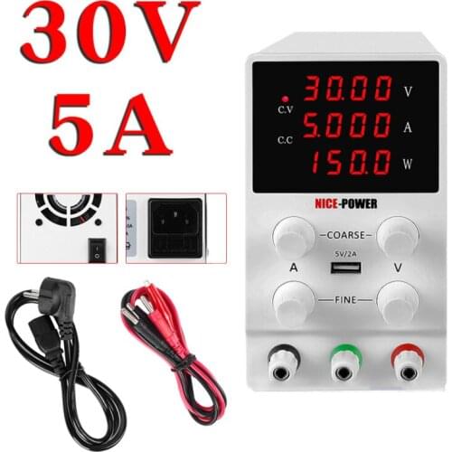 30V 5A Adjustable Switching Regulator DC Power Supply 4 Digit Display with USB Charging Laboratory Repair Rework 110V - 220V