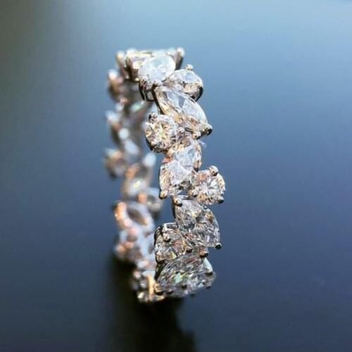 Luxury Female White Crystal Thin Ring Classic Silver Color Wedding Ring Charm Bride Leaf Zircon Engagement Rings For Women