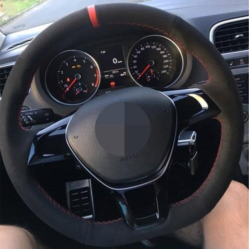 DIY Black Suede Car Steering Wheel Cover For Volkswagen VW Golf 7 Mk7 New Polo Jetta Passat B8 Tiguan 2017 Sharan 2016 2017