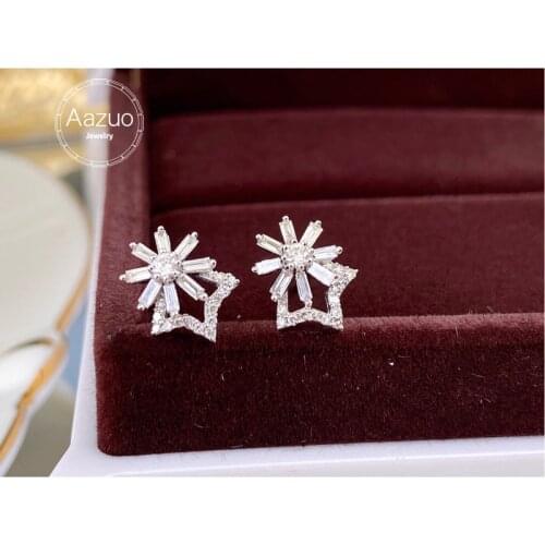 Aazuo Real 18K Solid White Gold Natrual Diamond 0.45ct Lovely Flower Stud Earrings Gifted For Women Advanced Wedding Party Au750