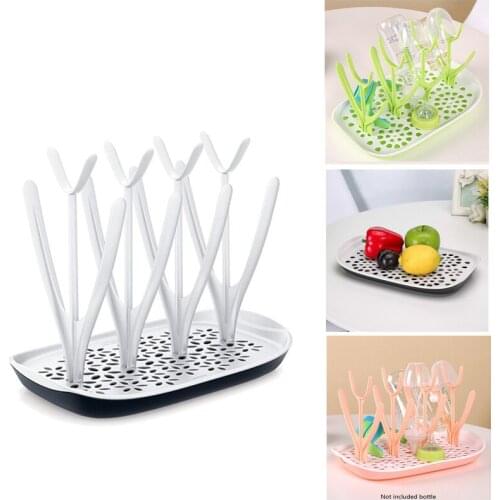 Bottle Dry Rack Baby Feeding Bottles Drain Drying Rack Bottle Detachable Cleaning Dryer Storage Holder with Drain Tray for Kids