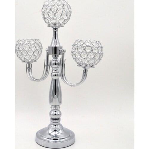 Wedding romantic candlelight dinner zinc alloy silver color table ornaments Home decoration crystal candlestick 20pcs/lot