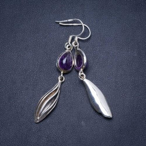 Natural Amethyst Handmade Unique 925 Sterling Silver Earrings 2.25" Y1281