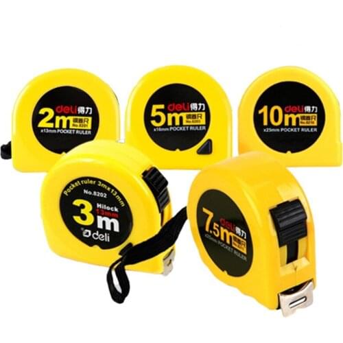 2m, 3M and 5m Deli advanced manual tape, self-locking stainless steel tape, office measuring appliance, household ruler