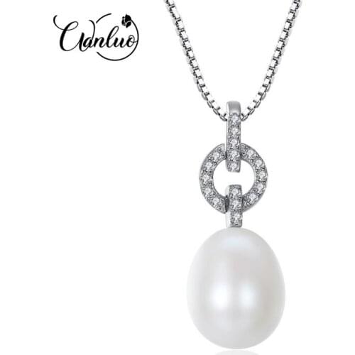 WANLUO Simple Elegant 925 Sterling Silver Necklace Natural Freshwater Pearl Pendant 3 Colors Choose for Women Party Jewelry