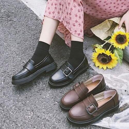 Japanese Student Girl JK Shoes Women PU Leather Low Heels Monk Straps Loafers Shoes