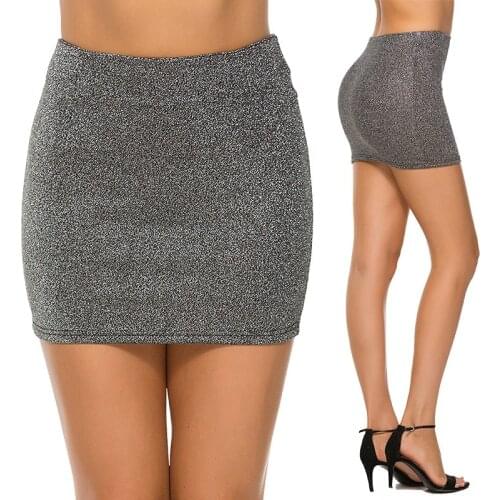 Korean Style Silver Hip Skirt Elastic Waist Super Mini Skirt Sexy Women High Waist Short Skirt Office Party Pencil Slim Skirts
