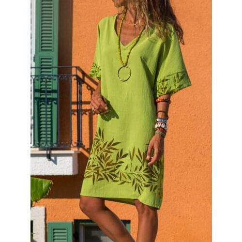 Women Casual Loose Commuter Clothing Simplicity Printing Dresses Ladies Vacation Tunic Dress Half Sleeve Lightweight Streetwear