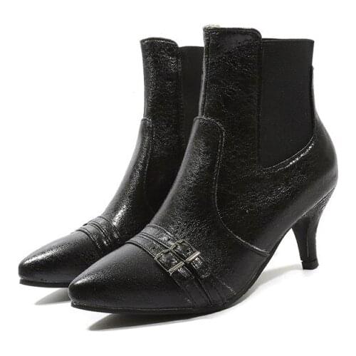 Big Size - boots women shoes ankle boots for women ladies boots Printed crackle metal buckle decoration