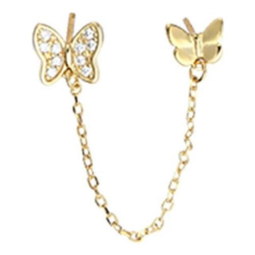 1Pcs New Vintage Gold Silver Color Chain Crystal Butterfly Studs Earrings For Women Double Ear Hole Long Tassel Dangle Jewelry