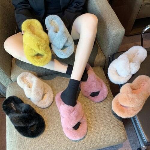Furry Slippers Women Slippers Winter Warm Shoes Woman Slip On Flats Slides Home Female Faux Fur Comfortable Non Slip Slippers