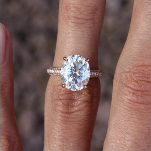 Women Men Delicate Plated Silver Color Oval Cut Ring Rose Gold Color Engagement Anniversary Wedding Jewelry Size 6-10