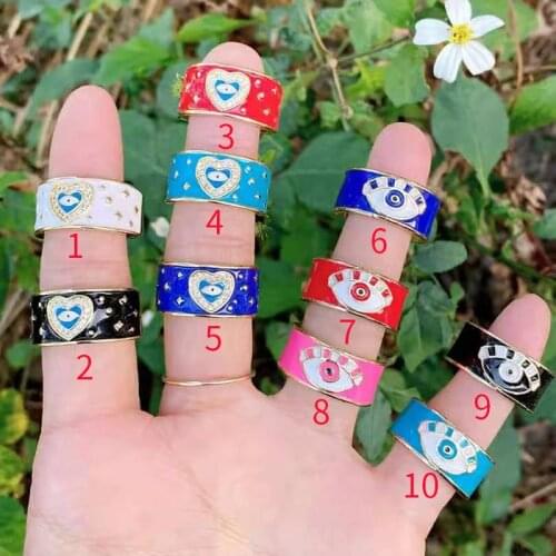 10Pcs 2021 Trendy Rainbow cubic zirconia cz ring Micro Pave CZ enamel eye heart fashion jewelry For Women Wedding Birthday Gift
