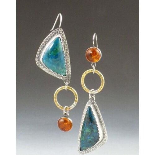 2020 Newest Fashion Triangle Turquoises Earrings For Women Female Tribal Jewelry Metal Resin Stone Long Drop Earring Brincos