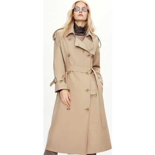 2020 New Style for Autumn and Winter Kaki Dark Gray Windbreaker Women Relaxed Leisure Europe British X-Long Coat Female Handsome