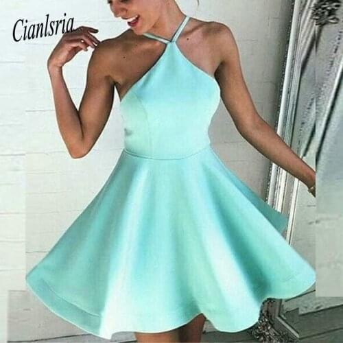 2020 halter sexy homecoming dresses mint green cocktail dresses backless short prom dresses
