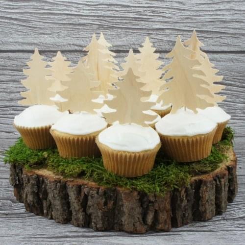 Forest Style Christmas Tree Cupcake Toppers Wooden Cupcake Topper for wedding party christmas party decorations supplies 24pcs