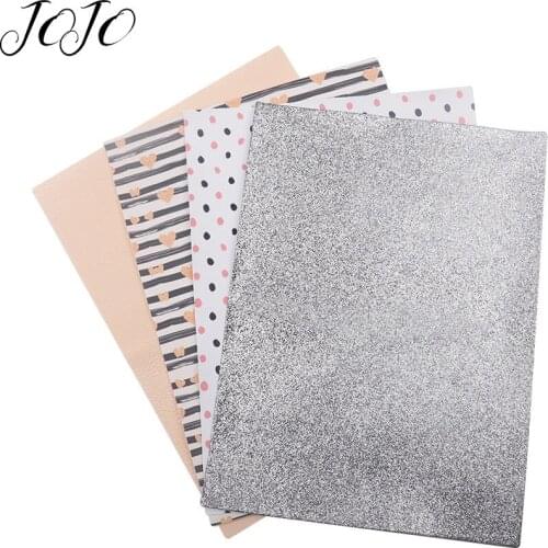 JOJO BOWS 22*30cm 4pcs Synthetic Leather Glitter Fabric Faux Printed Sheet Valentines Day For Needlework DIY Sewing Supplies