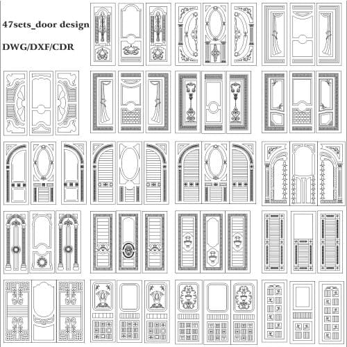 47 sets doors Dxf/Dwg file CAD 2D vector design drawing CNC Vector DXF Plasma Router Laser Cut DXF-CDR Files
