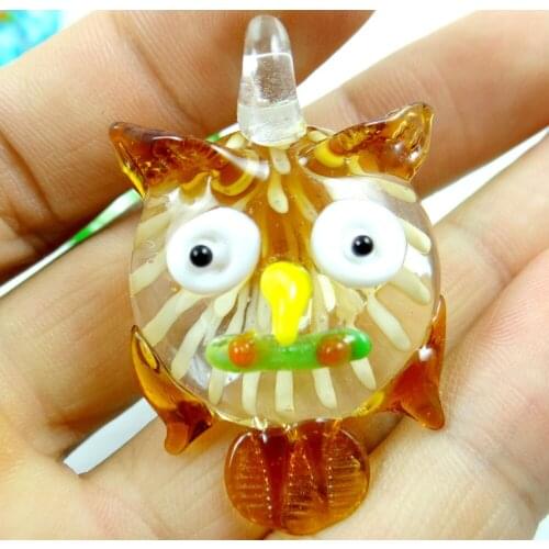 50*30MM Multi-Color Liuli Coloured Glaze Glass owl Pendant necklace LOOSE BEADS P55