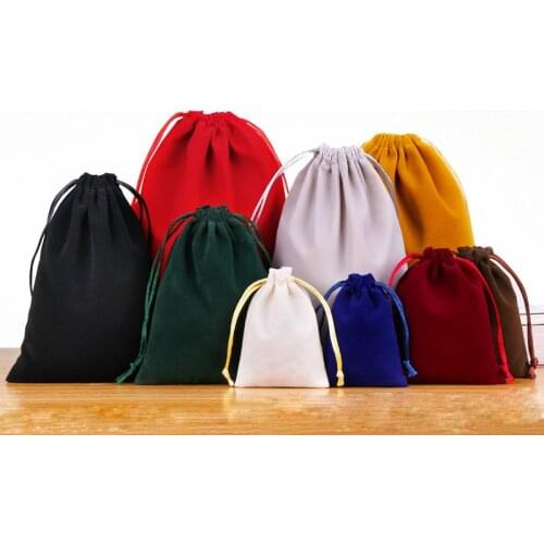 50Pcs 7x9cm 10x12cm 12x15cm 13x18cm Velvet Bag Drawstrings Pouches Small size Jewelry Gift Display Packing Bags Christmas Gift