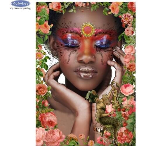 5d Diy Diamond Painting Cross Stitch Roses Flowers african woman Diamond Embroidery Full Square Round Diamond Mosaic home decor