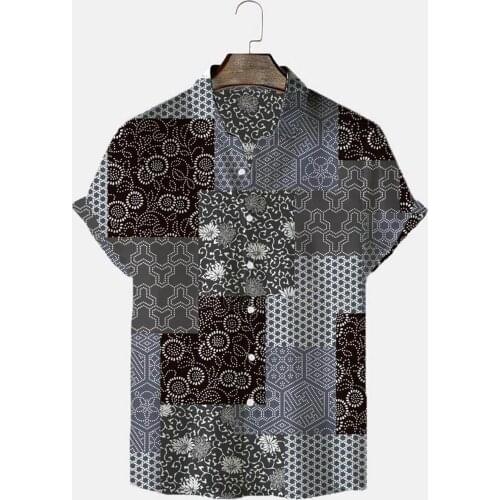 70# Fashion Stand-up Collar Shirt 2021 Summer New Mens Slim Hawaiian Short Sleeve High-quality Summer Shirt Chemise Homme