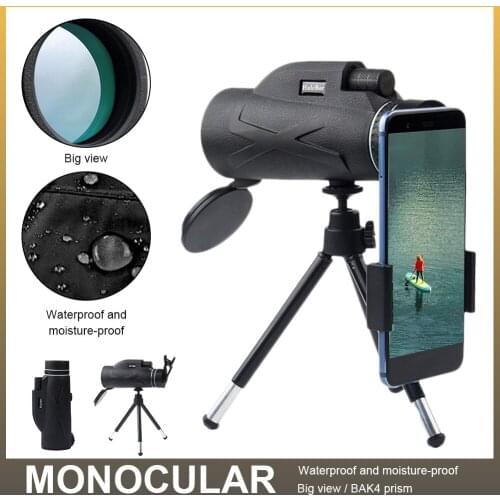 80x100 HD Monocular Profession Telescope Low Light Vision BAK4 Lens Waterproof with Tripod Phone Clip for Camping Bird Watching