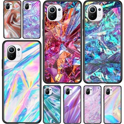 Tempered Glass Cover Glitter Iridescent Color For Xiaomi Mi 11 11i 10T 10 CC9E CC9 9T Note 10 Ultra Pro Lite Phone Case Capa
