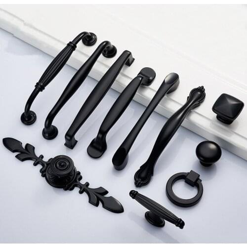 Zinc Alloy Black Cabinet Handles American style Kitchen Cupboard Door Pulls Drawer Knobs Fashion Furniture Handle Hardware