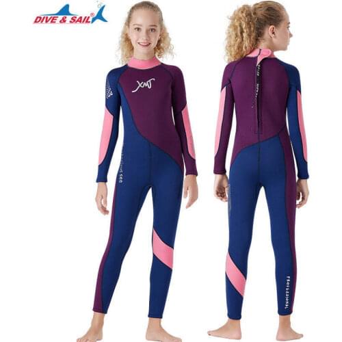 Kids One-piece Long Sleeves Diving Suit 2.5MM Neoprene Warm Wetsuit Girls UV Protection Swimwear Rash Guards Snorkeling Surfing