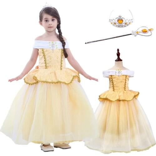 New Christmas Kids Dresses Girls Dress Cosplay Costume Party Princess Dresses Pink Yellow Fantasia Clothing 4-10 Years Old
