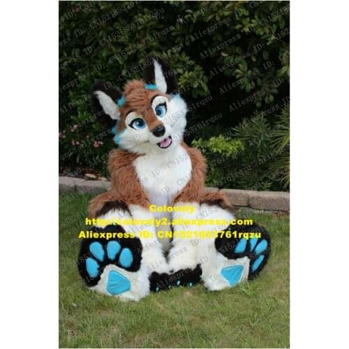 Long Fur Furry Fox Husky Dog Wolf Mascot Costume Fursuit Adult Cartoon Character Manners Ceremony Promotional Items zz7644