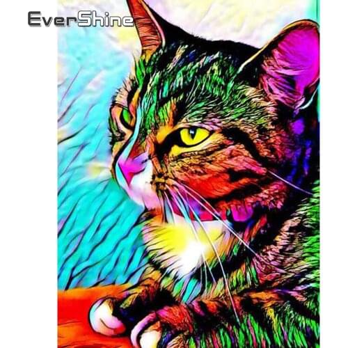 EverShine Diamond Painting Full Square Cat Cross Stitch Diamond Mosaic Animals Picture Rhinestones Bead Embroidery Wall Decor