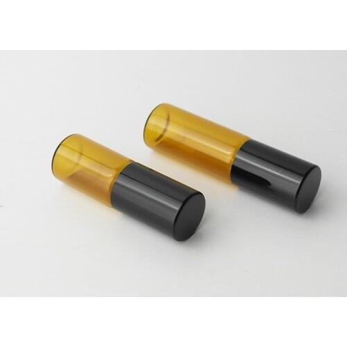 32pcs/lot 5ml roll on bottle for essential oil With Black Lid 5cc amber empty perfume cosmetics bottle