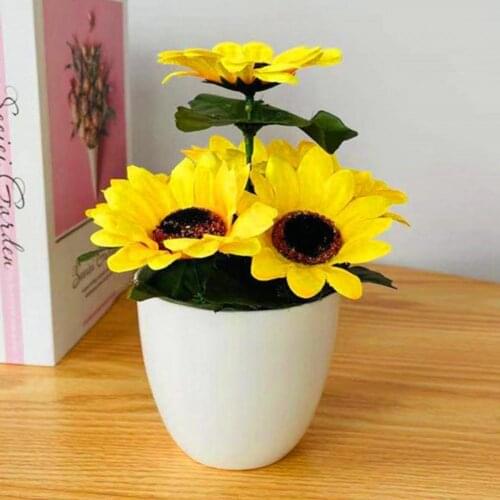 Artificial Sunflower Bonsai Imitated Plant Pot Desktop Faux Silk Flower Micro Landscape Simulation Potted Flower for Office