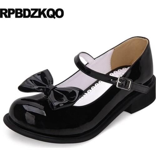 Kawaii 5 china designer japanese flats shoes women luxury 2018 round toe ladies lolita chinese cute bow black patent leather