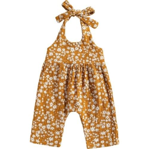 New Born Girls Vest Jumpsuit , Flower Print Sleeveless Backless Long Pants Halter Ropmer Summer 2021