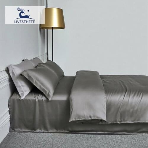 Liv-Esthete Luxury 100% Silk Dark Gray Bedding Set 6A Grade Beauty Sleep Quilt Cover Set Quuen King Bed Linen Pillowcase